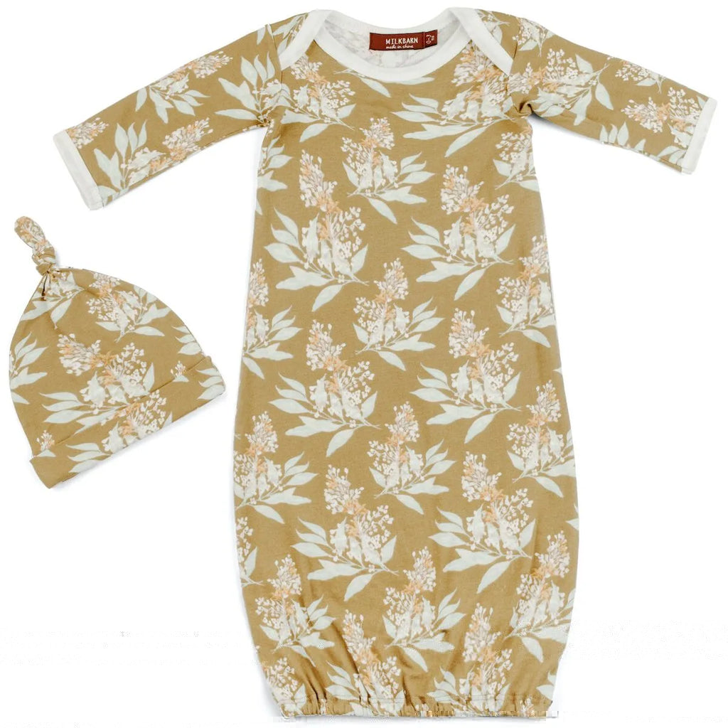 Milkbarn Gold Floral Cotton Gown & Hat Set | thissimplevideo