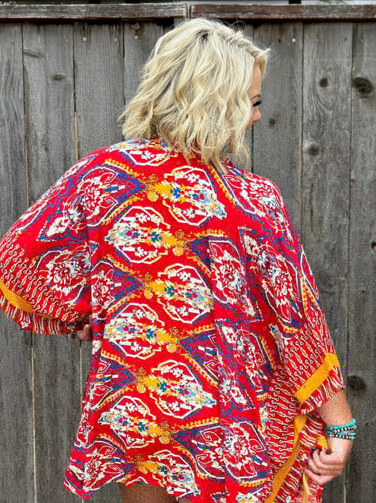 Mae Red Short Sleeve Kimono | thissimplevideo